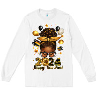 White 2024 happy new year  afro messy bun Long Sleeve Tee - texasbilliewilder