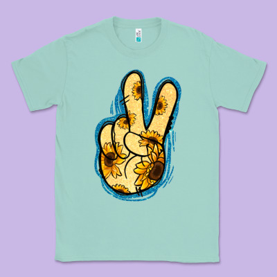 Yellow Glitter Sunflower Peace Sign Classic Tee Designed By Jasminsmagicworld