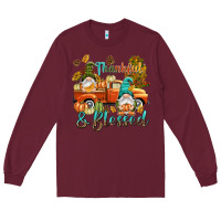Burgundy Fall Thankful and blessed Long Sleeve Tee - NancyCooperArtShop