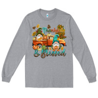Heather Grey Fall Thankful and blessed Long Sleeve Tee - NancyCooperArtShop