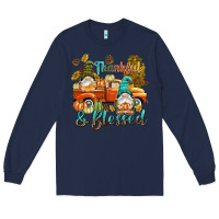 Navy Fall Thankful and blessed Long Sleeve Tee - NancyCooperArtShop