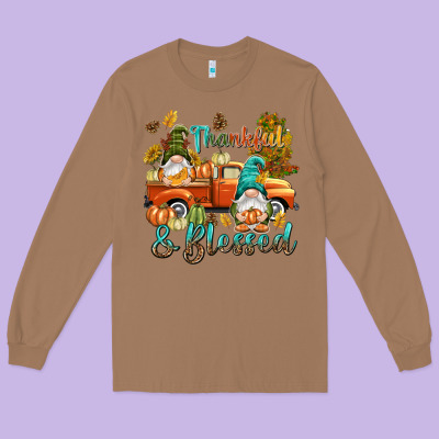 Fall Thankful And Blessed Long Sleeve Tee Designed By Nancycooperartshop