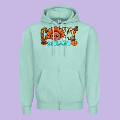 Turkey Cozy Season Thanksgiving Bbs Zipper Hoodie Designed By Bundleandbundleshop