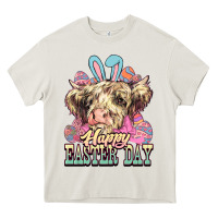 Cream Easter Day Cow Heavy Core Tee - NancyCooperArtShop