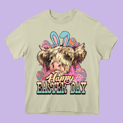 Easter Day Cow Heavy Core Tee Designed By Nancycooperartshop