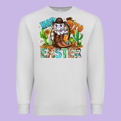 Hop Into Easter Bunny Western Premium Sweatshirt Designed By Cowhidedigitalart