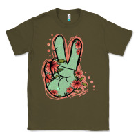 Army Green Green Glitter Floral Peace Sign Classic Tee - Jasminsmagicworld