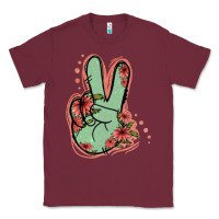 Burgundy Green Glitter Floral Peace Sign Classic Tee - Jasminsmagicworld