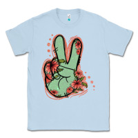 Dusty Blue Green Glitter Floral Peace Sign Classic Tee - Jasminsmagicworld