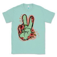Seafoam Green Glitter Floral Peace Sign Classic Tee - Jasminsmagicworld