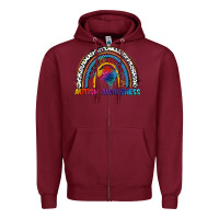 Burgundy Autism Awareness rainbow Zipper Hoodie - FaDigitalArtStudio