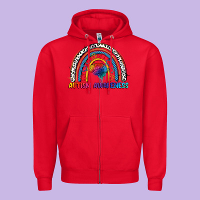 Autism Awareness Rainbow Zipper Hoodie Designed By Fadigitalartstudio