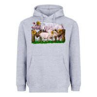Heather Grey Mom With White Chester Pig And Baby Pig Heavyweight Hoodie - LillyAllenDesigns