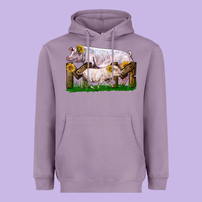 Mom With White Chester Pig And Baby Pig Heavyweight Hoodie Designed By Lillyallendesigns