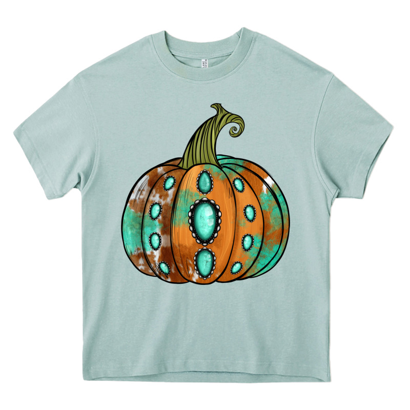 Western Cowhide Turquoise Pumpkin Heavy Core Tee by NancyCooperArtShop | Teevron