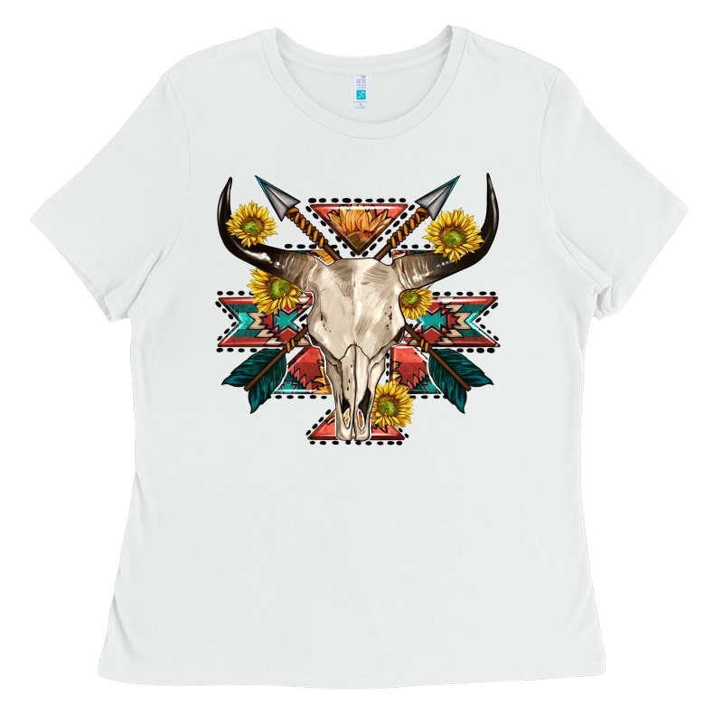 Aztec Western Bull Skull Ladies Tee by NancyCooperArtShop | Teevron