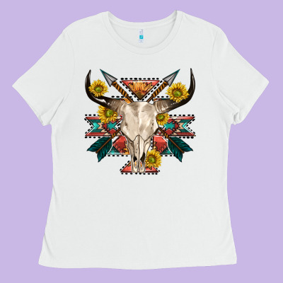 Aztec Western Bull Skull Ladies Tee Designed By Nancycooperartshop