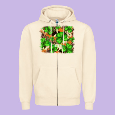 St.patricks Plaid  Green Glitter Cowhide  Leopard Zipper Hoodie Designed By Fadigitalartstudio