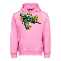 Fuchsia Pink sea turtle with sunflowers Urban Hoodie - Artiststas