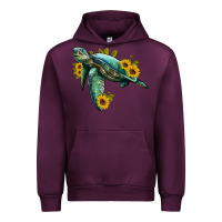 Mauve Wine sea turtle with sunflowers Urban Hoodie - Artiststas