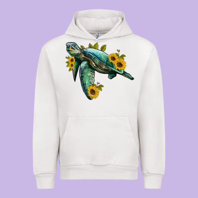 Sea Turtle With Sunflowers Urban Hoodie Designed By Artiststas