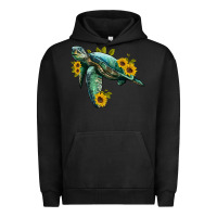 Pigment Black sea turtle with sunflowers Urban Hoodie - Artiststas