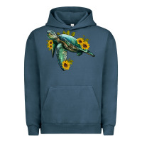Pigment Midnight Navy sea turtle with sunflowers Urban Hoodie - Artiststas