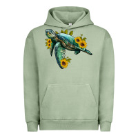 Pigment Oil Green sea turtle with sunflowers Urban Hoodie - Artiststas