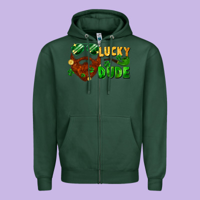 Lucky Dude Saint Patricks Bearded Man Zipper Hoodie Designed By Fadigitalartstudio