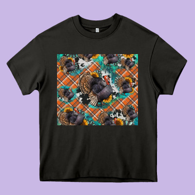 Thanksgiving Turkey Sunflower Turquoise Heavy Core Tee Designed By Nancycooperartshop