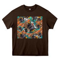 Chocolate Brown Thanksgiving Turkey sunflower turquoise Heavy Core Tee - NancyCooperArtShop
