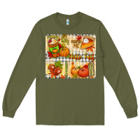 Army Green Hello Fall pumpkins Long Sleeve Tee - NancyCooperArtShop