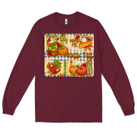 Burgundy Hello Fall pumpkins Long Sleeve Tee - NancyCooperArtShop
