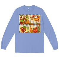Colony Blue Hello Fall pumpkins Long Sleeve Tee - NancyCooperArtShop