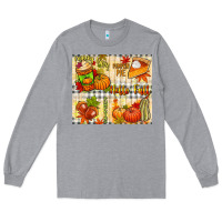 Heather Grey Hello Fall pumpkins Long Sleeve Tee - NancyCooperArtShop