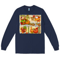 Navy Hello Fall pumpkins Long Sleeve Tee - NancyCooperArtShop