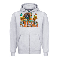 Heather Grey happy thanksgiving with truck bbs Zipper Hoodie - BundleAndBundleShop