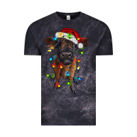 Cloud Black highland cow calf with christmas lights Vintage Tee - RanaPortraitStore