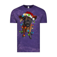 Cloud Purple highland cow calf with christmas lights Vintage Tee - RanaPortraitStore