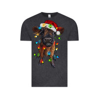 Vintage Black highland cow calf with christmas lights Vintage Tee - RanaPortraitStore