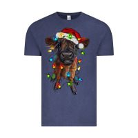 Vintage Denim highland cow calf with christmas lights Vintage Tee - RanaPortraitStore