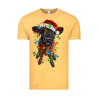 Vintage Mustard highland cow calf with christmas lights Vintage Tee - RanaPortraitStore