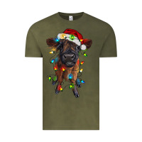 Vintage Olive highland cow calf with christmas lights Vintage Tee - RanaPortraitStore