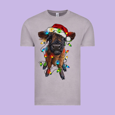 Highland Cow Calf With Christmas Lights Vintage Tee Designed By Ranaportraitstore