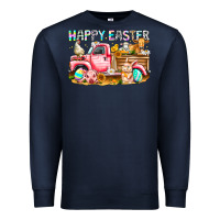 Navy Happy Easter Animal Farm Truck Premium Sweatshirt - CowhideDigitalArt