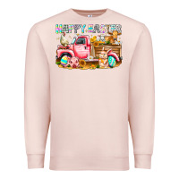 Pale Pink Happy Easter Animal Farm Truck Premium Sweatshirt - CowhideDigitalArt