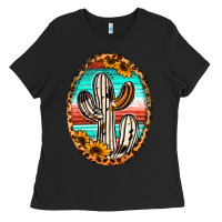 Black Western Cactus Ladies Tee - Jasminsmagicworld