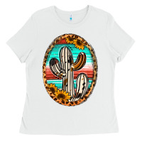 White Western Cactus Ladies Tee - Jasminsmagicworld