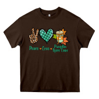 Chocolate Brown Peace love pumpkin spice latte Heavy Core Tee - NancyCooperArtShop