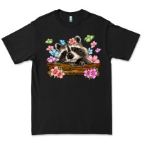 Black raccoon with flowers Premium Tee - MaliasSmallBusiness